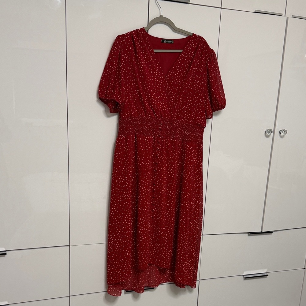 Red Polka Dot Wrap Style Dress Retro Summer Dress